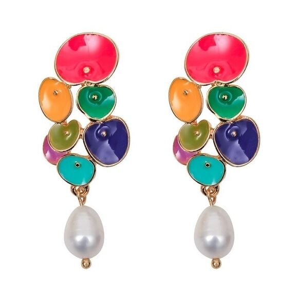 flower pearl drop earrings N305 - Picture 1 of 5
